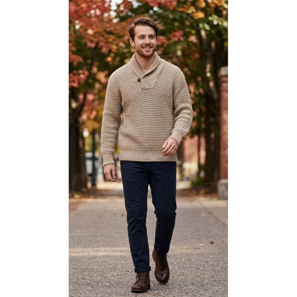 Woolrich VTG Fisherman Wool Heavyweight Shawl Neck Sweater Mens L Grandpacore